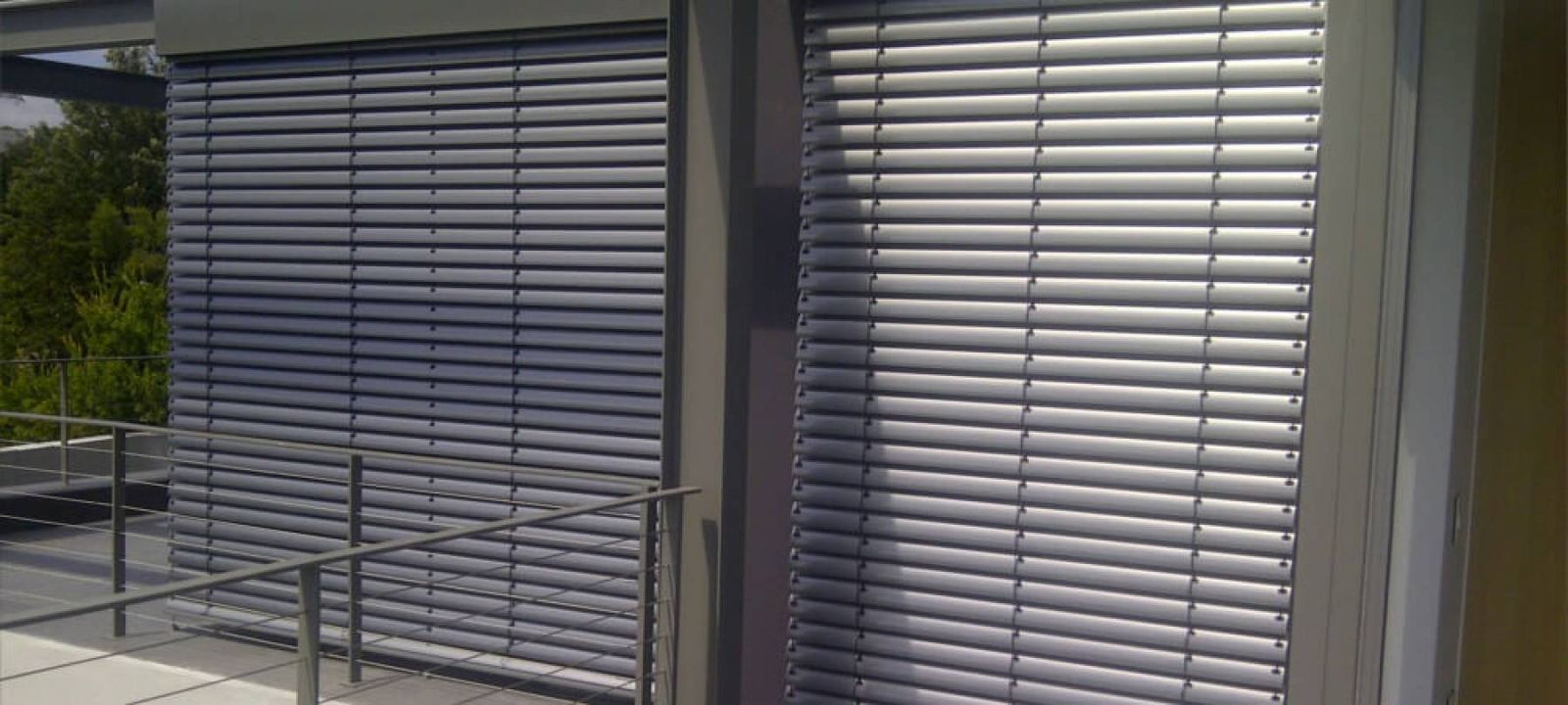 View through external venetian blinds
